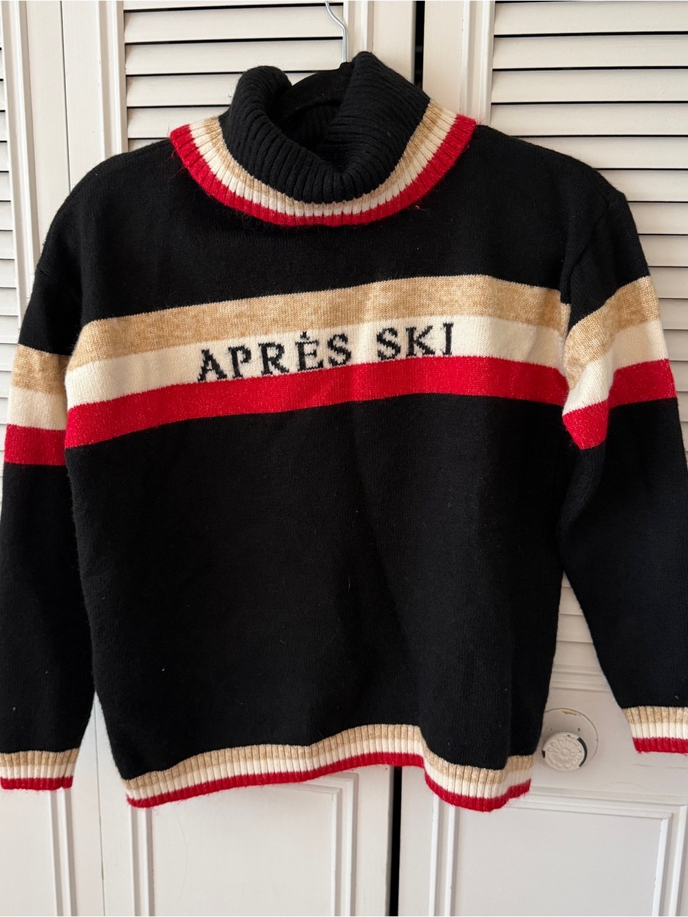 Lou & Grey Black Turtleneck Sweater with Red & Cream Stripes